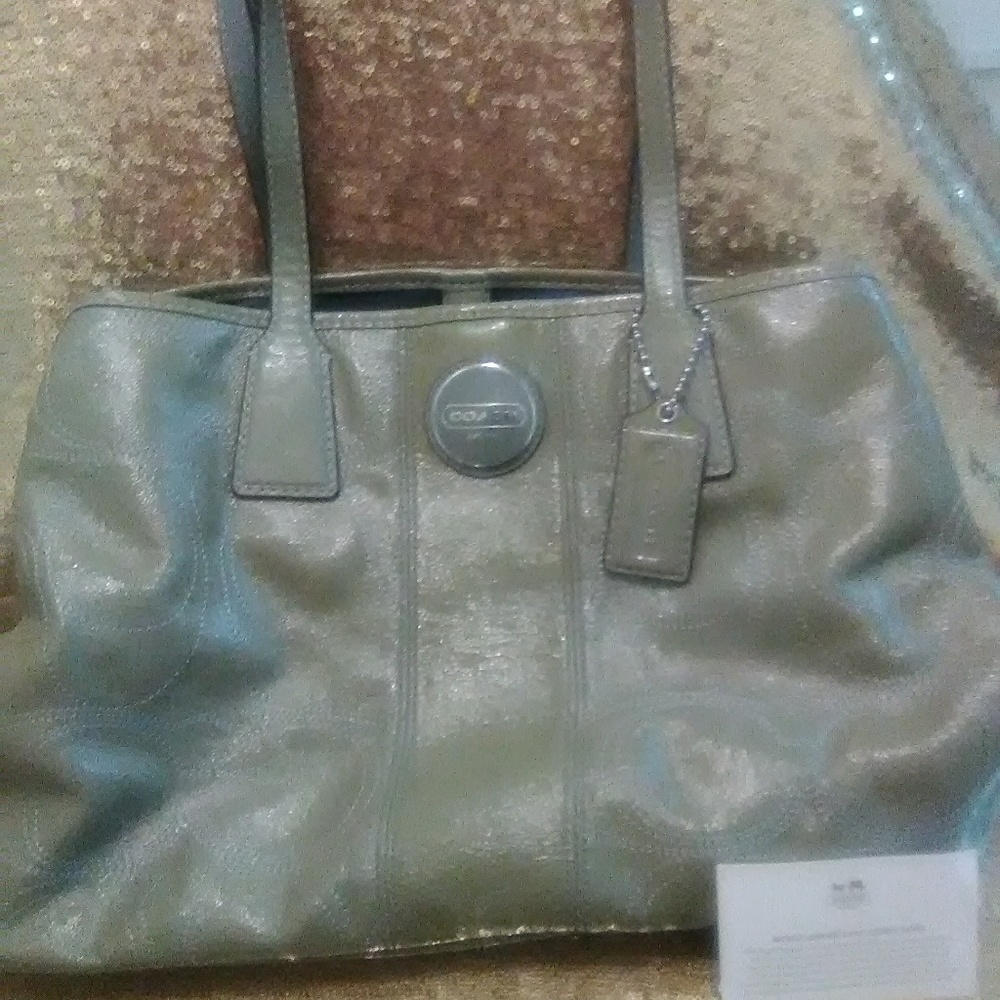 Coach F15658 Handbag Light Green Patent